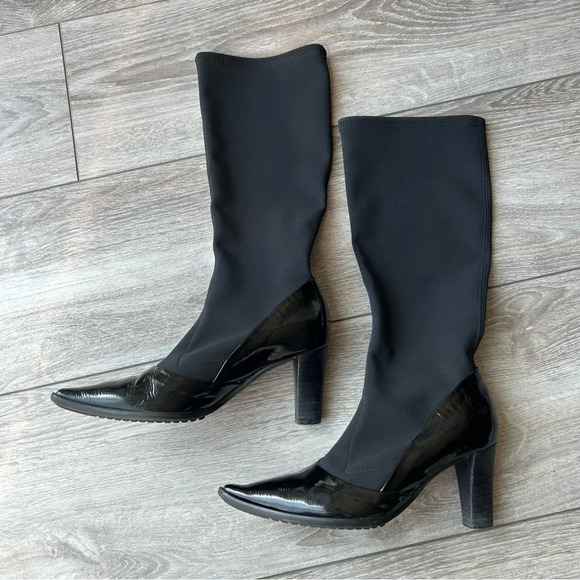 France Mode Patent Leather Heeled Sock Boots Made in France - Picture 9 of 13